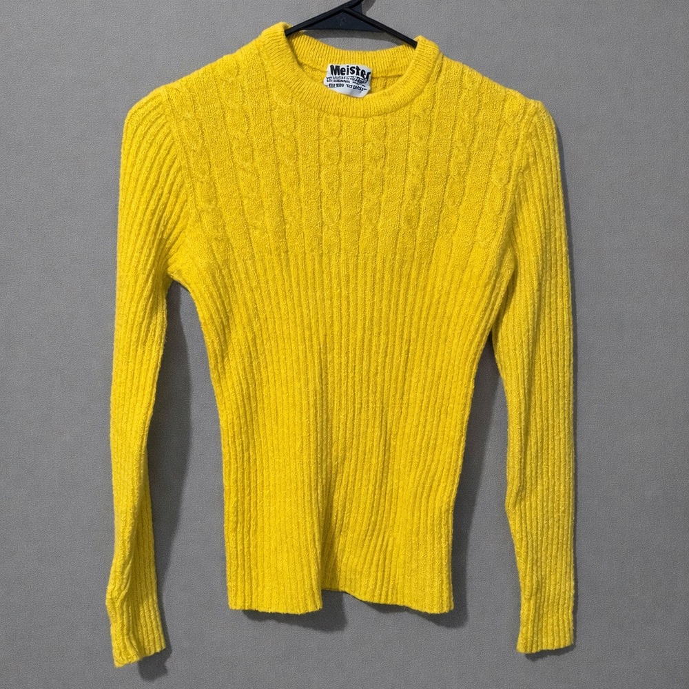 Vintage Yellow Cable Knit Wool Blend Sweater